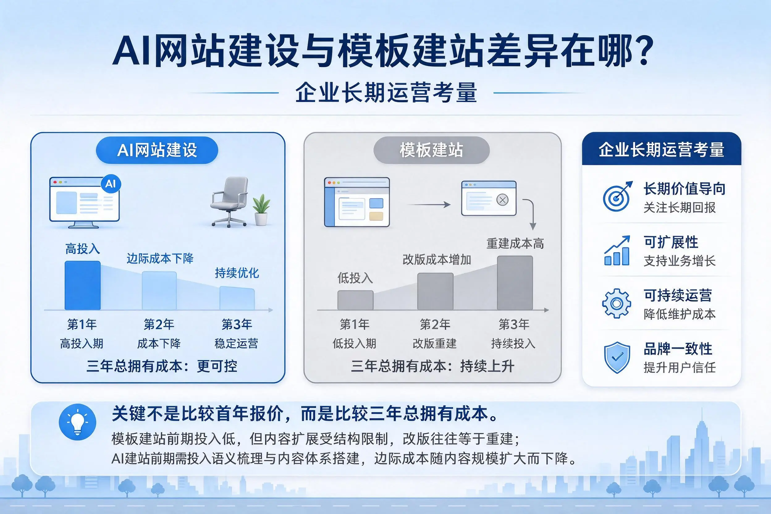 AI网站建设与模板建站差异在哪?焦作企业长期运营考量